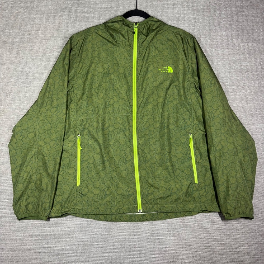 The North‎ Face Flyweight Windbreaker Jacket Mens XL Green Geometric Topo Hooded
